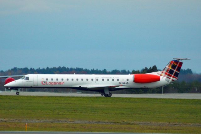 Embraer ERJ-145 (G-SAJK) - Loganair E-145 waiting. To be delivered 