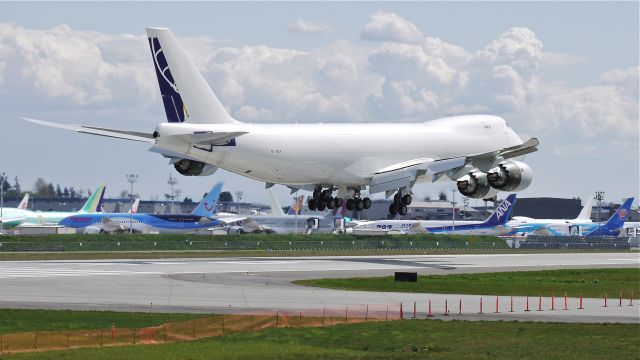 BOEING 747-8 (N770BA) - BOE573 on final approach to runway 16R to complete a flight test on 4/17/13. (LN:1437 cn 37564).