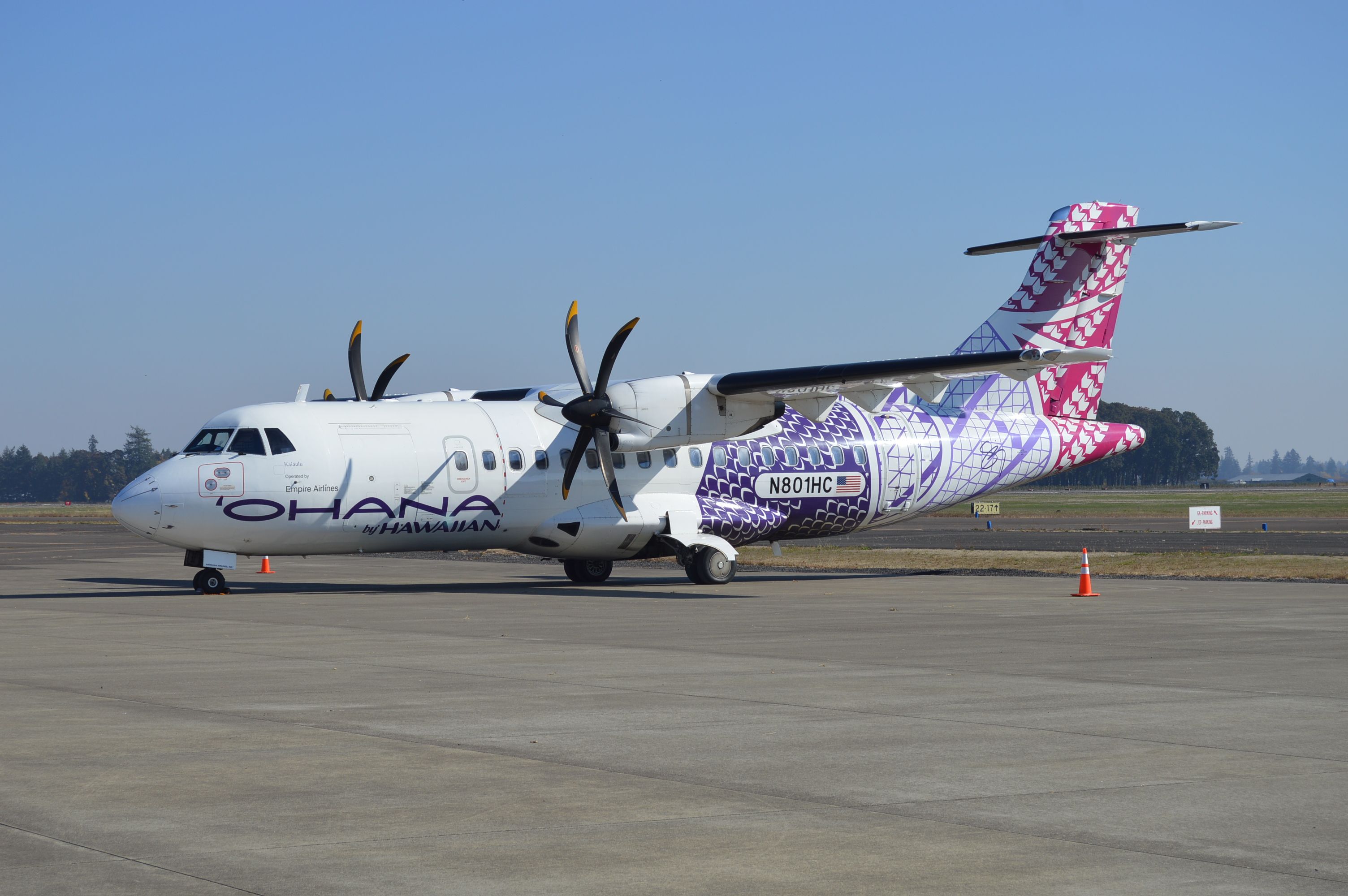 ALENIA Surveyor (ATR-42-500) (N801HC) - This little ATR-42-500 is a long ways from Hawaii parked on the ramp in McMinnville! Arrived the night before as SXA516.