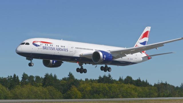 Boeing 787-9 Dreamliner (G-ZBKG) - BOE368 on short final to Rwy 34L to complete a FCF flight on 8/15/16. (ln 396 / cn 38623). The aircraft is using temp reg #N1006F.