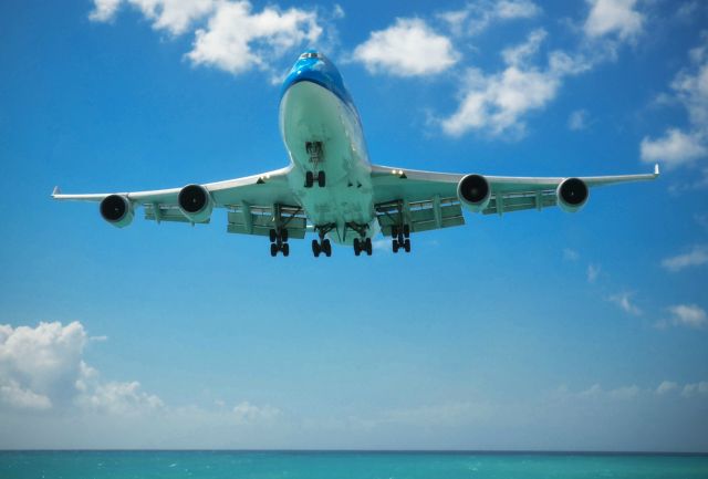 Boeing 747-400 — - KLM B747-400 on final at St Maarten.  This was taken on the beach just before it passed overhead.