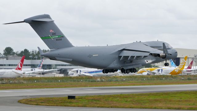 Boeing Globemaster III (99-0058) - SONIC41 on short final to Rwy 16R for a touch-n-go on 7.1.20. (cn 50062/F061/P58). The aircraft is with the 62nd AW based at McChord.