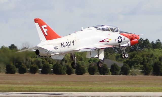 USN165064 — - A McDonnell Douglas T-45C Goshawk departing Jack Edwards National Airport, Gulf Shores, AL, via Runway 9 - March 30, 2018. Photographed from the edge of the Platinum Air Center ramp.