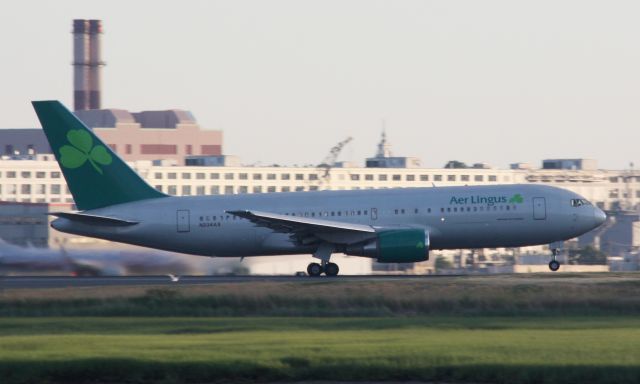 BOEING 767-200 (N234AX) - Omni Air B767-200 painted in Aer Lingus hybrid livery is operating from BOS to Shannon during this Summer. 