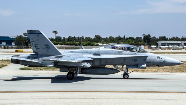 McDonnell Douglas FA-18 Hornet — - A Marine F-18D of VMFA(AW)-225 taxis past as it readies to depart for MCAS Miramar 