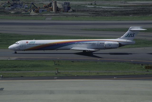 McDonnell Douglas MD-90 (JA8063) - Taxing at Tokyo-Haneda Intl Airport on 1998/09/09 " No3 Kurosawa c/s "