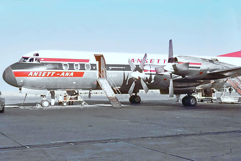 Lockheed L-188 Electra (VH-RMA) - Lockheed L188 Electra. ANSETT-ANA VH-RMA photographed early 1960s Essendon airport.Melbourne, Victori