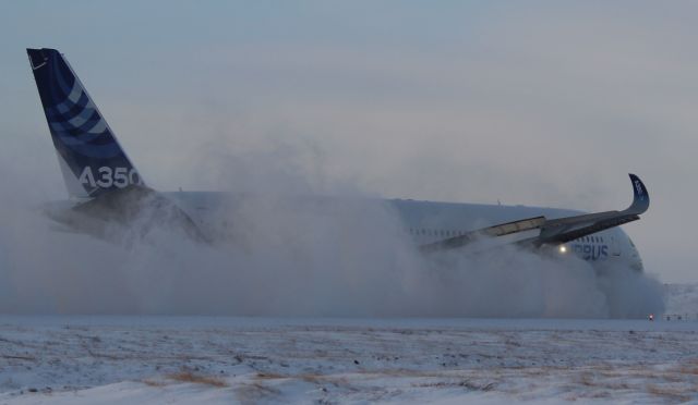 Airbus A350-900 (F-WZGG) - Max reverse thrust landing YFB during cold weather testing.