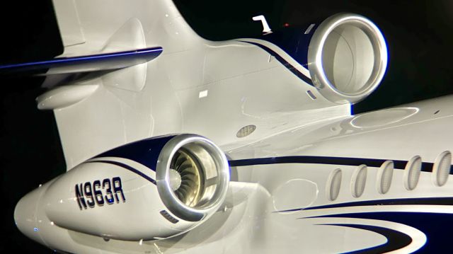 Dassault Falcon 7X (N963R) - A close up with one of this 7X’s Pratt & Whitney Canada PW307A’s. br /br /This aircraft is a 2012 Dassault Falcon 7X, SN 152, owned/operated by Solairus Aviation. 10/4/22. 