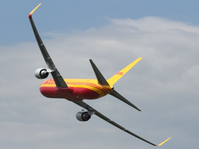 — — - A DHL Cargo B767-300ER performs a flypast at RIAT 2012.