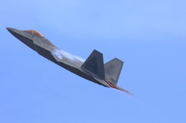 Lockheed F-22 Raptor (AFR8180) - Raptor climbing in burner during Northern Lightning 2 Air Exercise August '21.