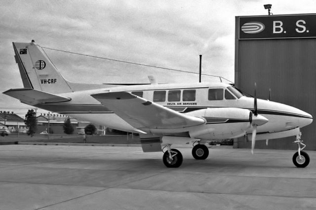 Cirrus SR-20 (VH-CRF) - DELTA AIR SERVICES - BEECH 65-B80 QUEEN AIR - REG VH-CRF (CN LD477) - MOORABBIN VIC. AUSTRALIA - YMMB (10/4/1982) 35MM B/W NEGATIVE SCAN.