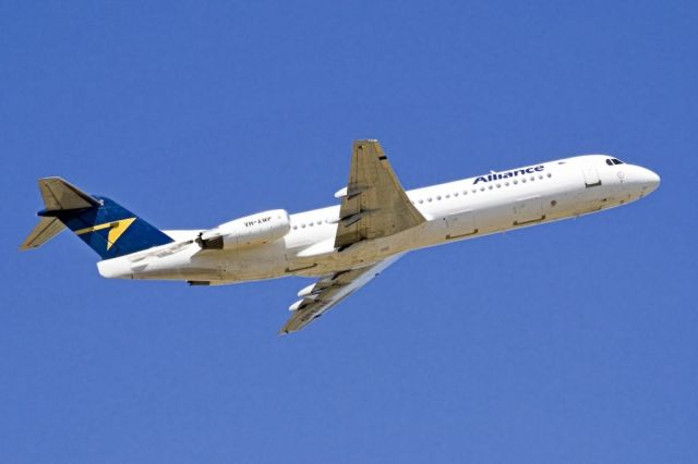 Fokker 100 (VH-XWP) - Getting airborne off runway 23 and heading to a regional destination, on the last day of the Australian summer. Thursday 28th February 2013.