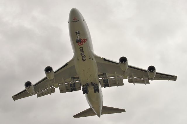 Boeing 747-400 (LX-JCV) - Is it sacrilegious to say having a 747 Freighter fly about 100' over your head on short final is akin to a religious experience?  short final for 5-L 04-05-24