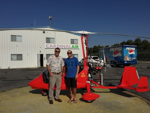 Experimental 100kts (N322MG) - "Commander Chuck" Street and Alec Street on the ramp at Fullerton, California with Gyroplane N322MG "Missing Link II" shortly after Paul Salmon had set new Transcontinental Speed records with the machine.