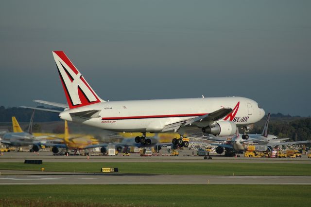 BOEING 767-200 (N744AX) - ABX on a very short final for 36R      so far i feel that this is a my best shot   USED A NIKON D70 with a 70 to 300mm zoom on a fast setting