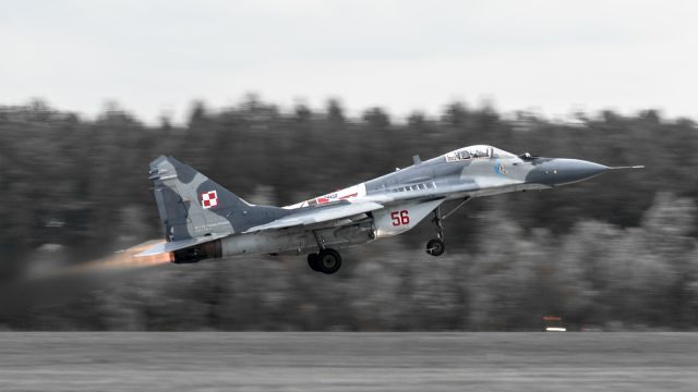 — — - MIG 29 from Polish Air Force . Łask Airforce Base in Poland, october 2015.