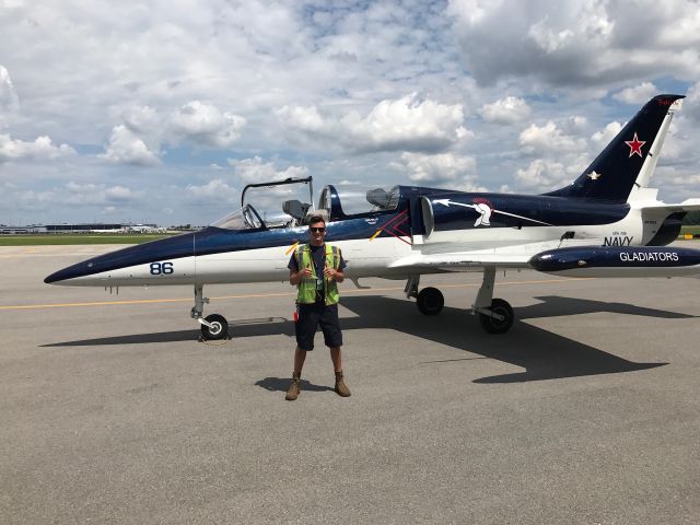 — — - L-39 parked at KROC lucky enough to get close to it after watching them preform at the Geneso Air Show