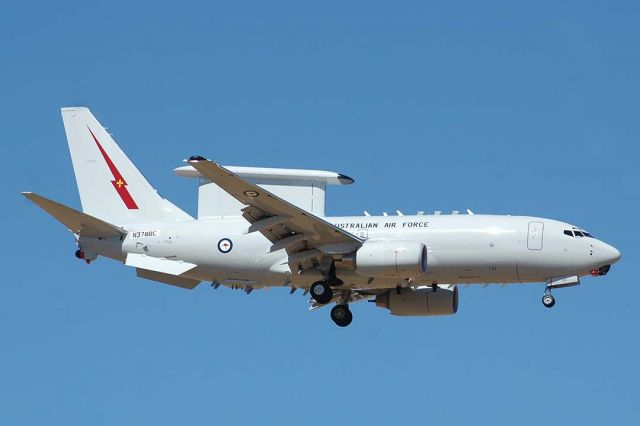 Boeing 737-700 (N378BC) - Royal Australian Air Force 737-7ES Wedgetail Airborne Early Warning & Control (AEW&C) Prototype at the Southern California Air Logistics Center on July 9, 2005.