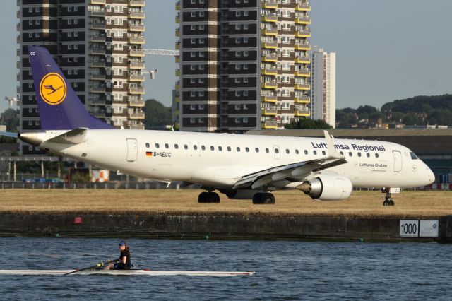 Embraer ERJ-190 (D-AECC) - Taxiing to the Terminal at London City Airport.