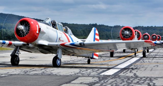 North American T-6 Texan (N65370) - Skytypers SNJ lineup post performance taxi in to ramp.