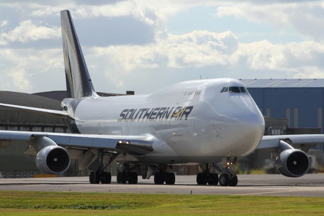 Boeing 747-200 (N4015A) - A Southern Air B747-400SF taxies to runway 026 at RAF Brize Norton.