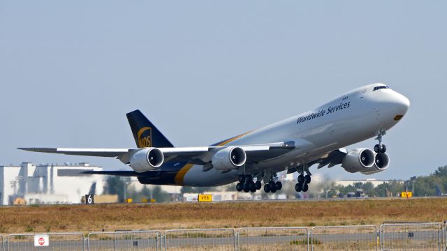 BOEING 747-8 (N612UP) - UPS9105 on rotation from Rwy 16R to begin its delivery flight to KSDF on 9.6.18. (ln 1549 / cn 64258).