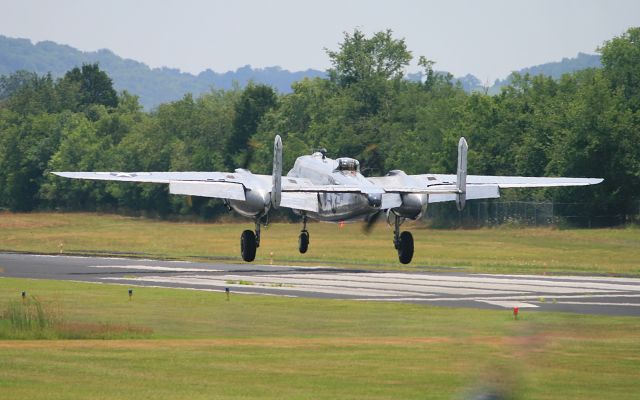 North American TB-25 Mitchell (N3774) - "Yankee Warrior," a 1943 B25C, a second before touchdown on runway 19 at Lebanon, TN