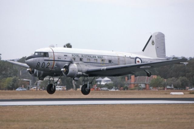 Douglas DC-3 (VH-NVZ) - Mangalore, Victoria, March 30, 1986.br /br /Douglas C-47B-30-DK, Constructor’s no 16135/32883. Still listed with the Royal Australian Navy Fleet Air Arm Historic Flight, it was withdrawn from use in January 2015.