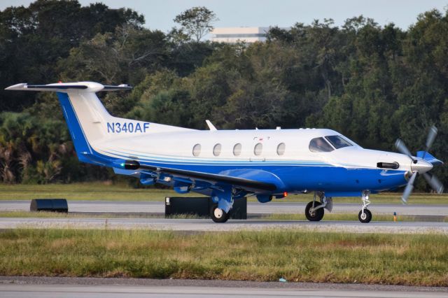 Pilatus PC-12 (N340AF) - Pilatus PC-12/47E operated by Cobalt Air (PlaneSense) taxiing out to Runway 19R at Tampa International on 11/10/2020