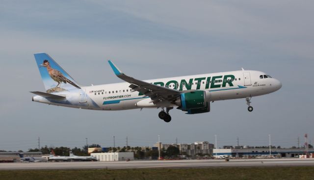 Airbus A320neo (N346FR) - "Al The Roadrunner" landing at MIA on the evening of the 5th of April, 2019.