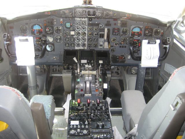 Boeing 737-200 (N72155) - Cockpit of a T-43 Bobcat at the Joint Services Open House 2011 held on Andrews Air Force Base. The T-43 is a modified Boeing 737-200 used to train Navigators in the United States Air Force.