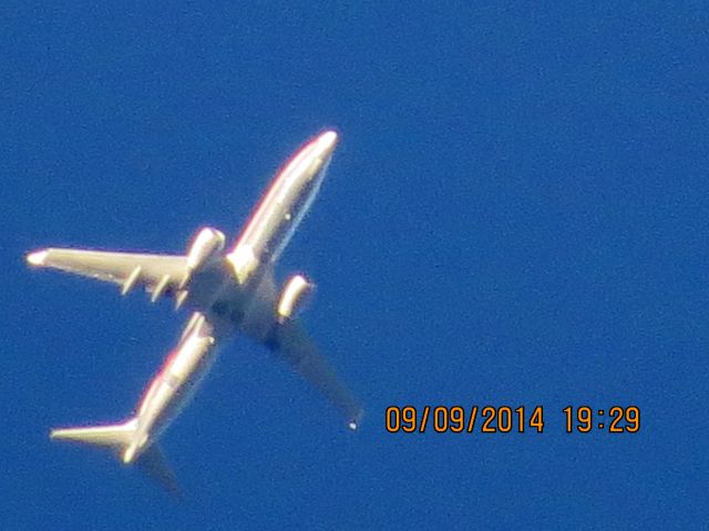 Boeing 737-800 (N908AN) - American Airlines flight 2347 from ORD to DFW over Baxter Springs Kansas (78KS) at 38,000 feet.