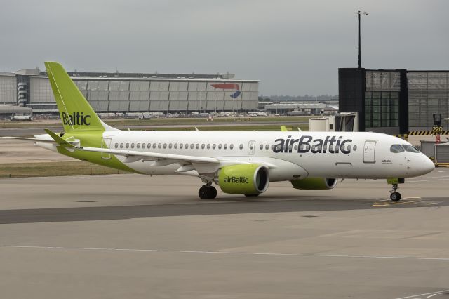 Airbus A220-300 (YL-ABU) - 10th August, 2024: The delayed flight BT 9467 ready for departure to Dusseldorf International Airport from London Heathrow. 