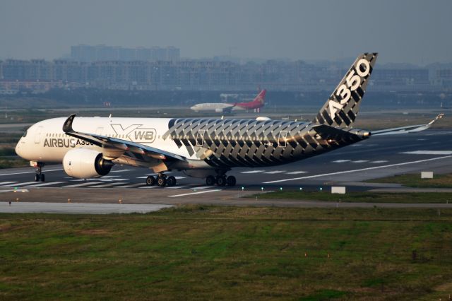 Airbus A350-900 (F-WWCF) - The airbus A350 is ready for depart from Shanghai Hongqiao int airport to Guangzhou int airport China 