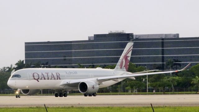 Airbus A350-900 (A7-ALQ) - "Holding short,"  Awaiting takeoff for Doha!