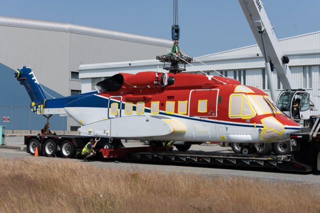 Sikorsky Helibus (C-GUVZ) - That is how you ship a helicopter from Vancouver to UK. On this truck to Sydney Nova Scotia, 6400km. Then by ship to UK.