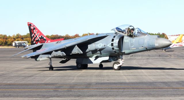 — — - A McDonnell Douglas AV-8B Harrier II from Marine Attack Squadron 311, the "Tomcats," based in Yuma, AZ taxiing along the ramp prior to takeoff from Carl T. Jones Field, Huntsville International Airport, AL - November 19, 2016.