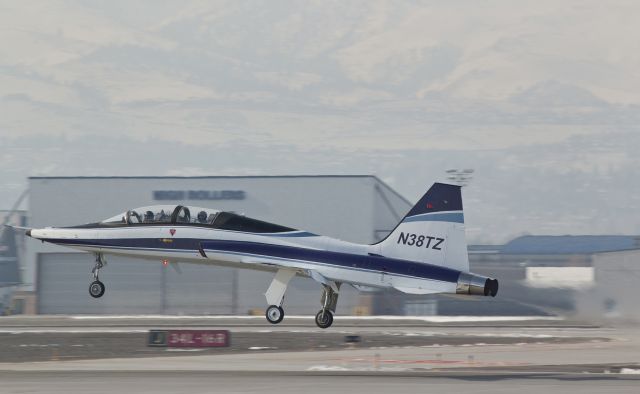 Northrop T-38 Talon (N38TZ) - This first photo of N38TZ in the FA photo gallery shows the T38 Talon (that is used by Boeing as a chase plane / escort aircraft) rocketing past the camera just a few yards away as it begins its climbout from runway 16L.