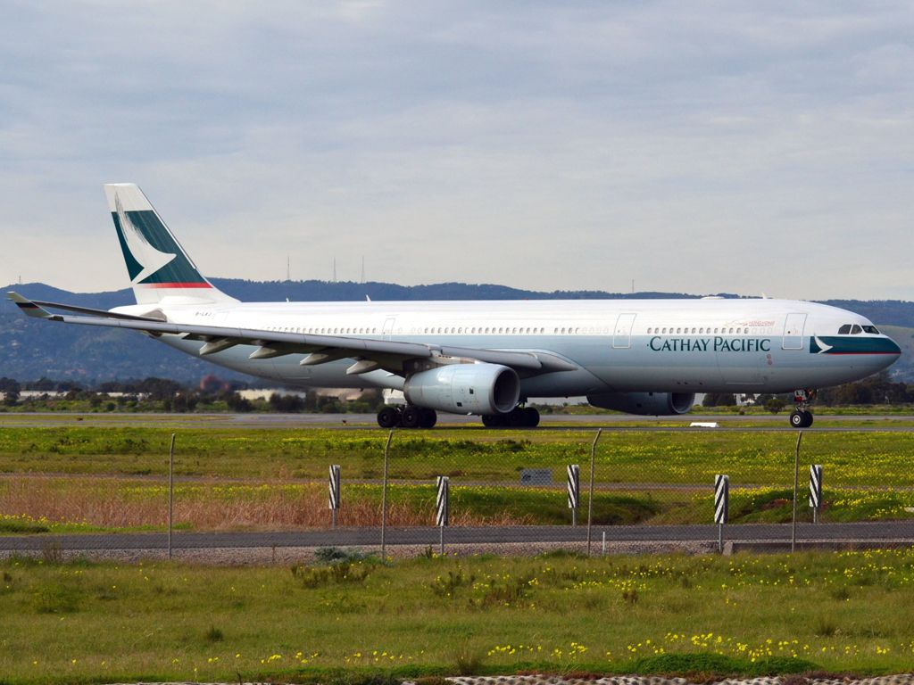 Airbus A330-300 (B-LAJ) - On taxi-way heading for take off on runway 05, for flight home to Hong Kong via Melbourne. Thursday 12th July 2012.