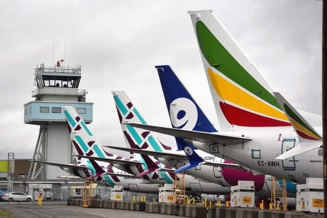 Boeing 737 MAX 8 (ET-AWH) - Colorful lineup.