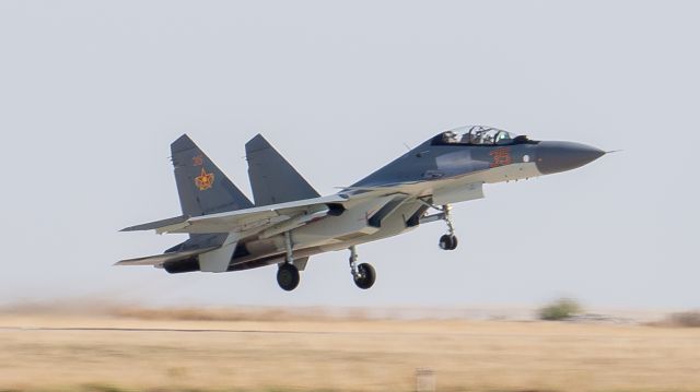 UNKNOWN — - A Kazakh Air Force Su-30MK takes off from UAKK on 20 September 2024 for a quick training flight.