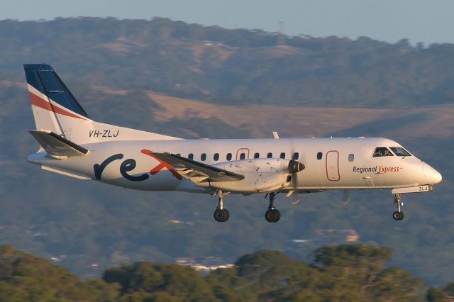 Saab 340 (VH-ZLJ) - Feb 5, 2020, 1954 hrs. About to land runway 23, taken from inside the terminal.