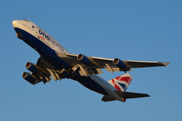 Boeing 747-400 (G-CIVP) - Takeoff from RWY 27 during sunset