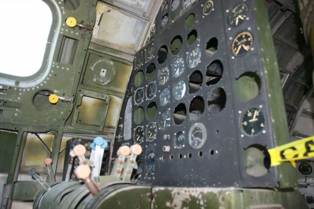 Boeing B-29 Superfortress (4461535) - Flight Engineers station of B-29 Superfortress Razn Hell made up of at least two other B-29s including 44-70064 salvaged from China Lake painted as 44-61535. Should have been named Frankenstein.