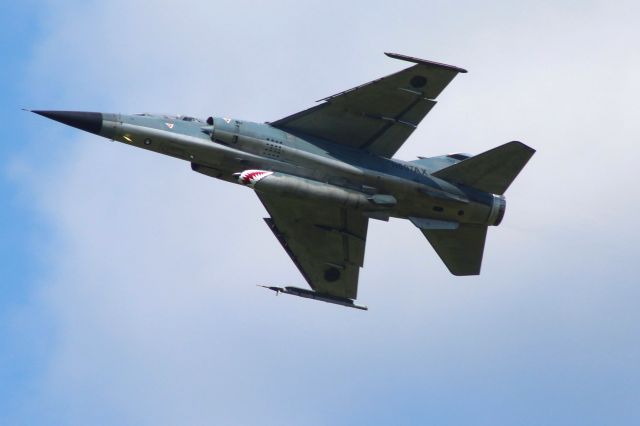 Mitsubishi F-1 (N607AX) - 1982 Dassault Mirage F1 with a mean belly tank jumps into the air action at Volk Field's Northern Lightning 2 in '22.  The F-1 is one of the aggressor aircraft. 