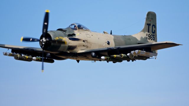 N965AD — - Heritage Flight Museum Warbird Weekend 8.19.17. A Douglas AD-4NA Skyraider "THE PROUD AMERICAN" (Ser #126965) makes a pass over Rwy 22.