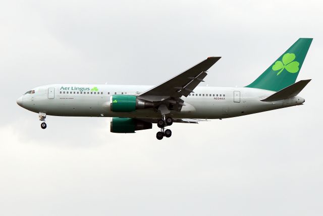 BOEING 767-200 (N234AX) - Shamrock 1AC arriving from Shannon. The Omni Air International, now in Aer Lingus colors, operates the Shannon-Boston route for the summer season