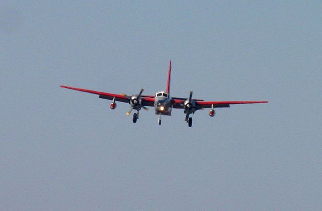 Lockheed P-2 Neptune (N443NA) - KRDD - Neptune Aviation P2 arriving back at Redding,CA for more Phos-Chek during the Boles Fire Sept 2014,