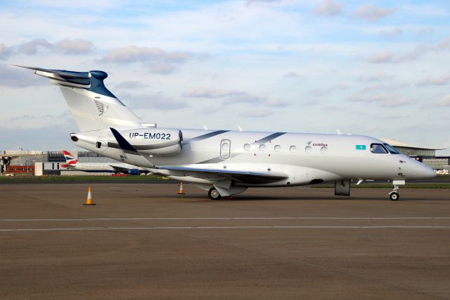 Embraer Legacy 550 (UPEM022) - Parked on Stand 453 on 6-Oct-23 prior to departure for LDDU.